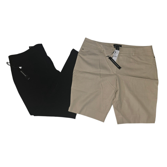 Lot of 2 White House Black Market, Khaki Bermuda Shorts, Sz 16, Slim Leg Pants